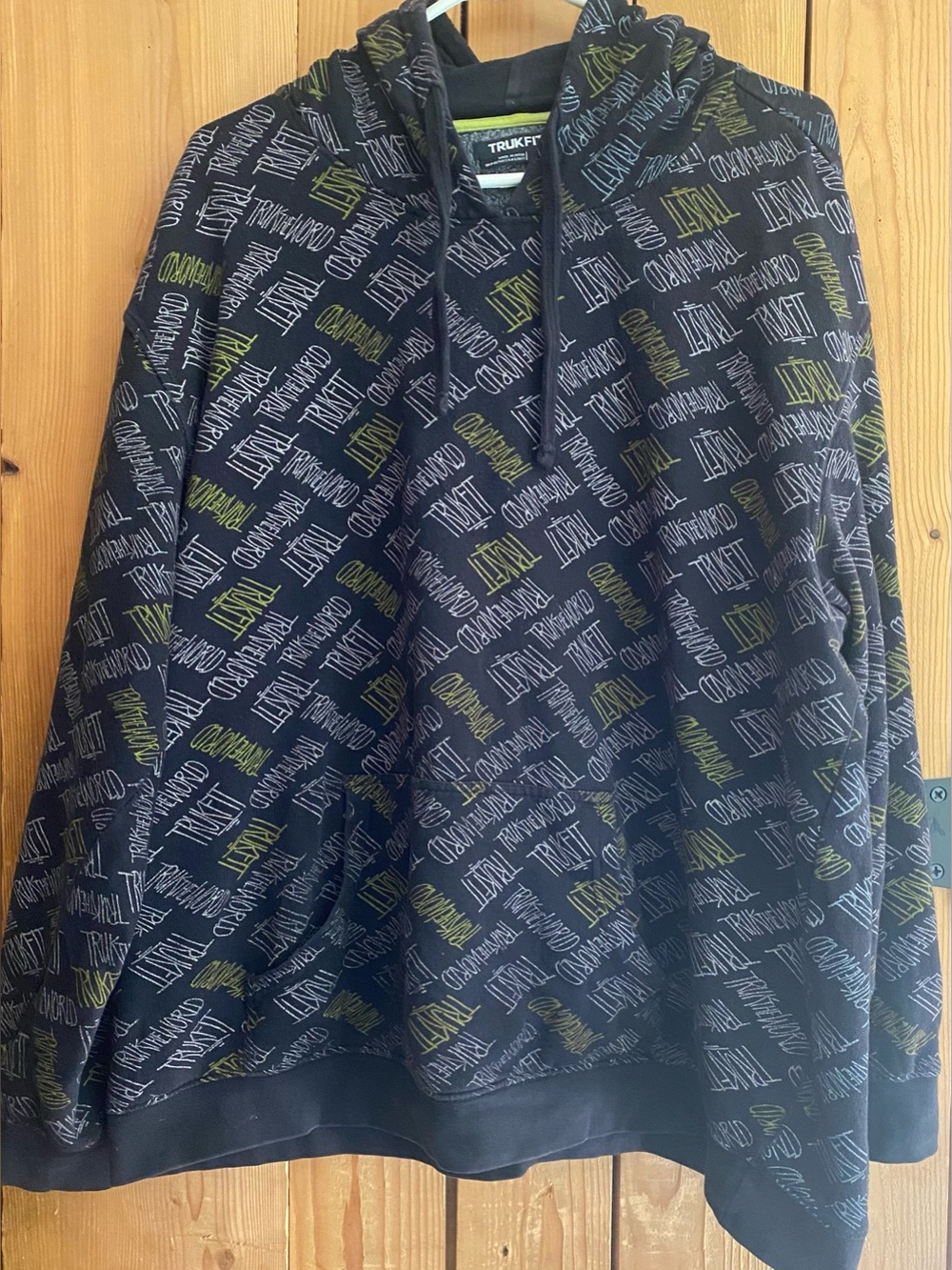 Trukfit Men’s Black Hoodie with Olive and Gray Logo Print